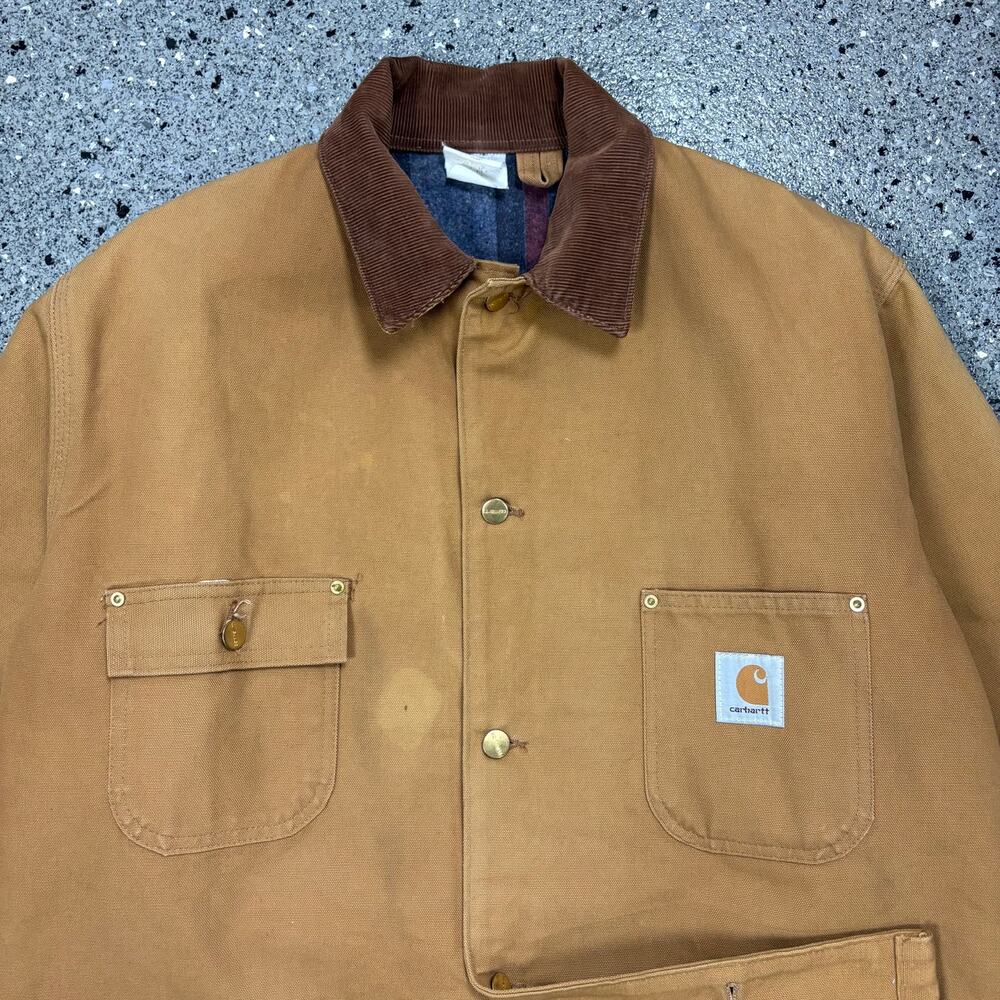 Vintage 1990s Carhartt Blanket Lined Denim Work Coat - Picture 2 of 9